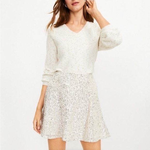 LOFT Sequin A-Line Skirt in Champagne Gold Size 14 - Picture 1 of 12
